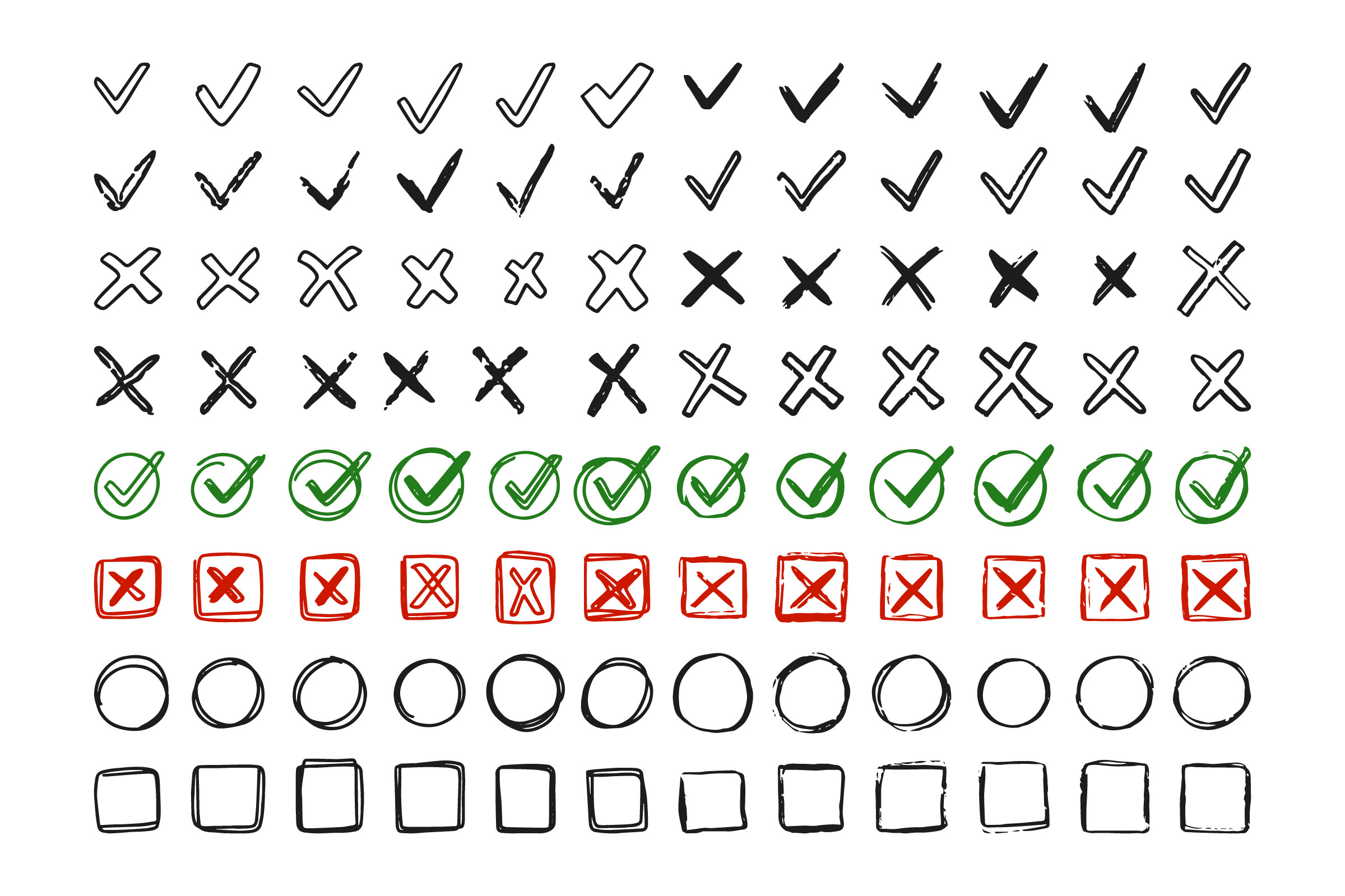 Hand Drawn Checkmarks & Crosses SVG