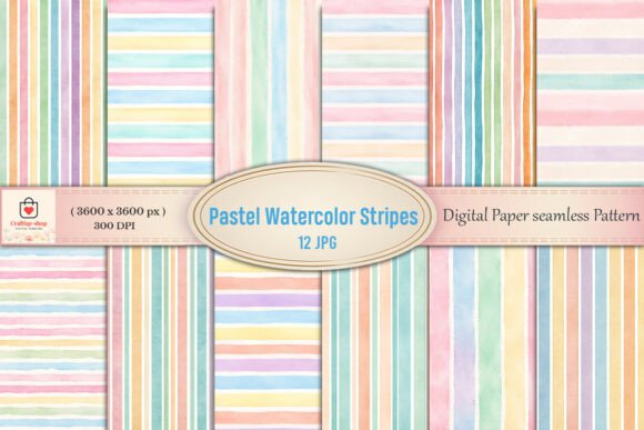 Pastel Watercolor Stripes Digital Paper