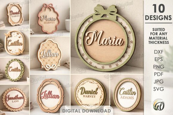 Personalized Name Plaques Bundle Laser Corte con Láser Por Digital Idea