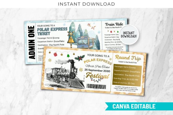 Polar Express Canva Ticket Template