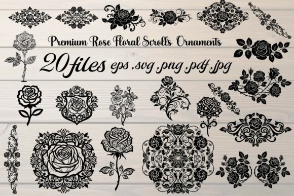 Premium Rose Floral Scrolls Ornaments