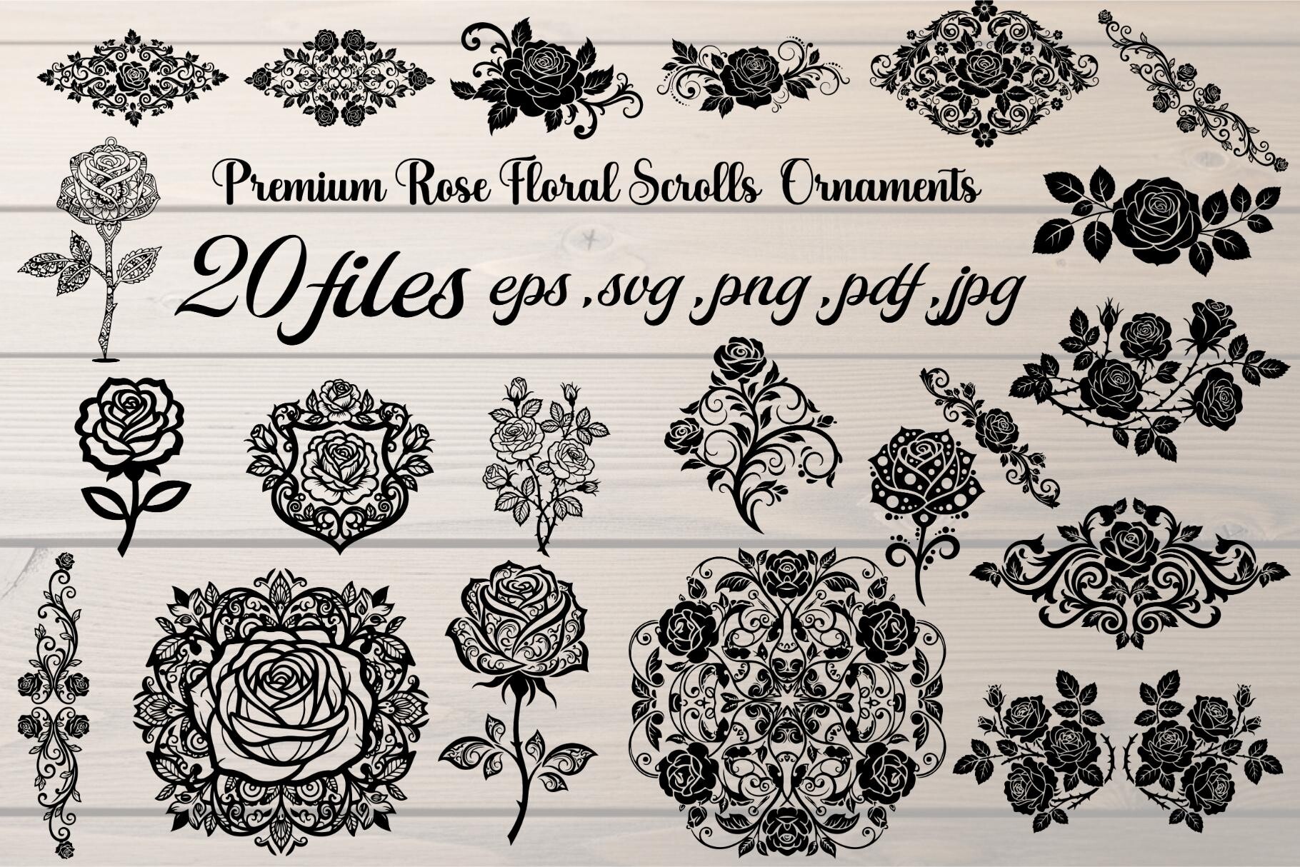 Premium Rose Floral Scrolls Ornaments