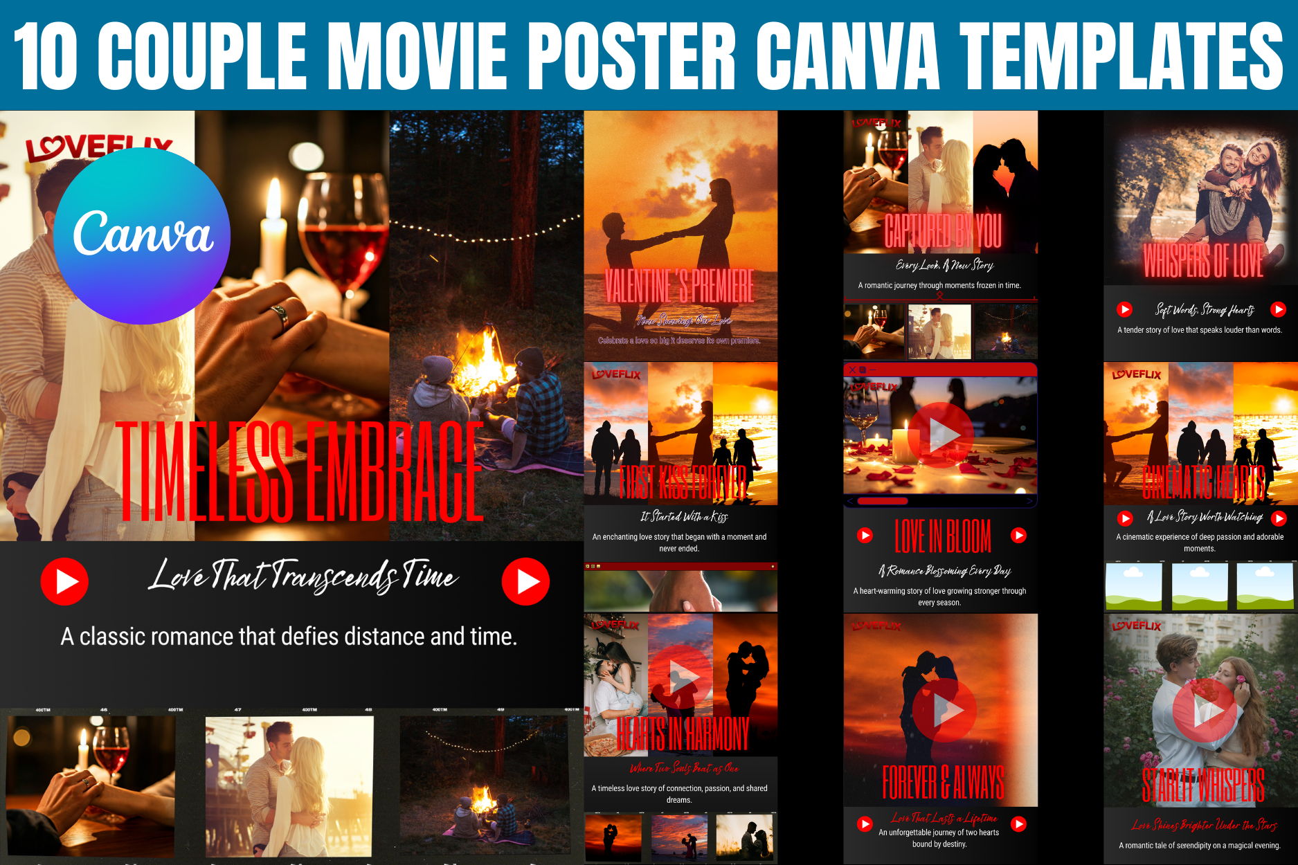 10 Couple Movie Poster Canva Template