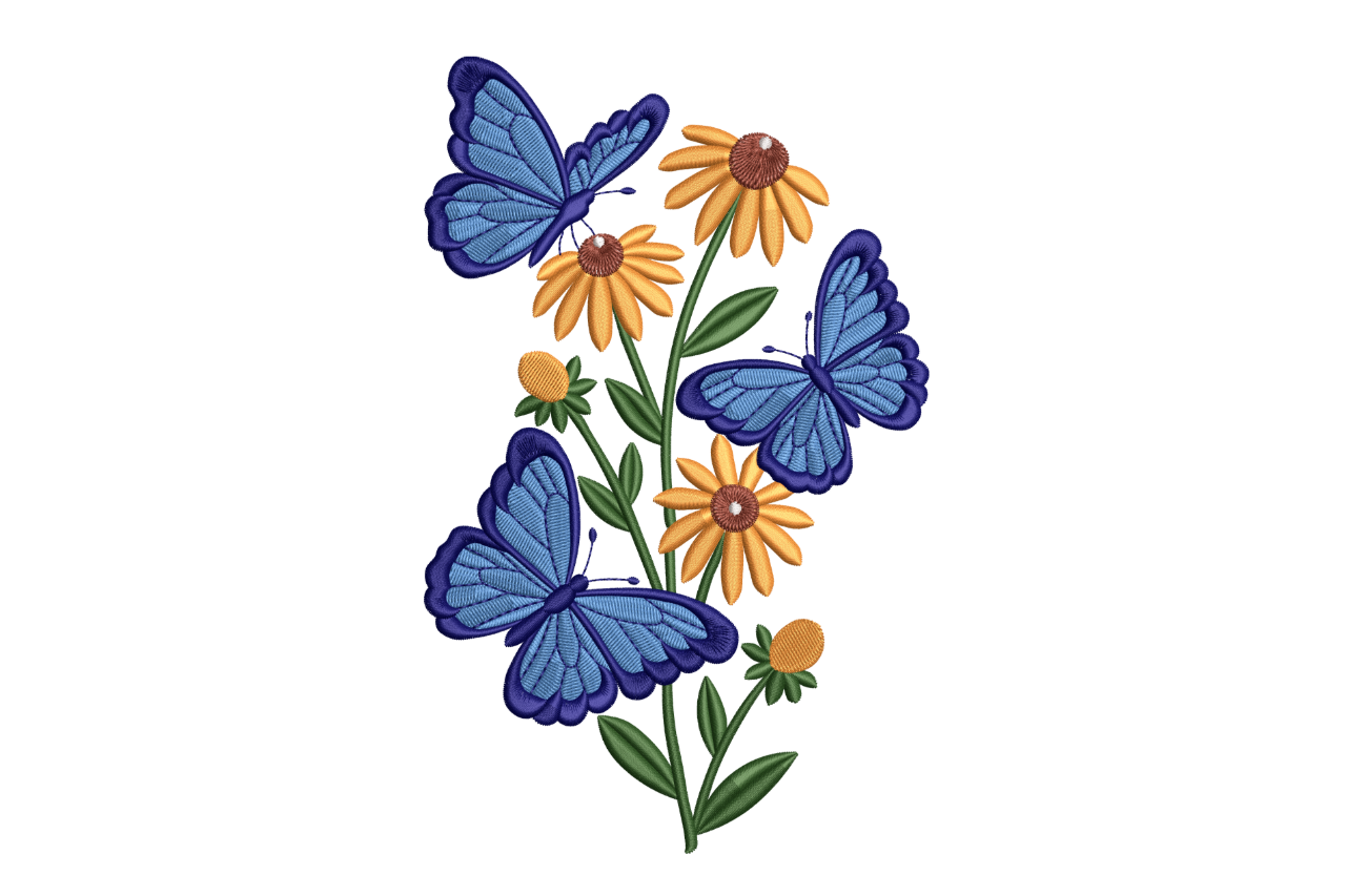 Blue Butterflies with Wildflower