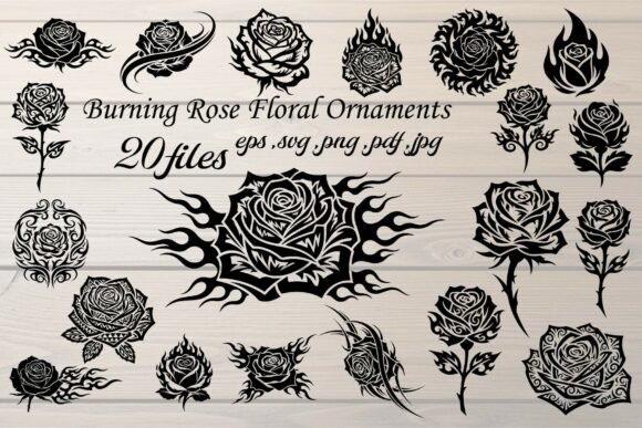 Burning Rose Floral Ornament Vector