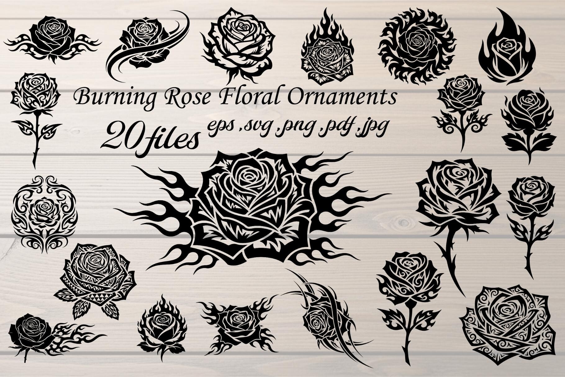 Burning Rose Floral Ornament Vector