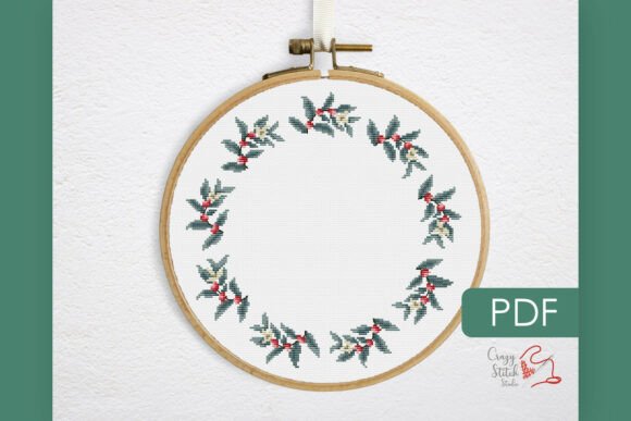 Coffee Leaf Wreath Cross Stitch Pattern