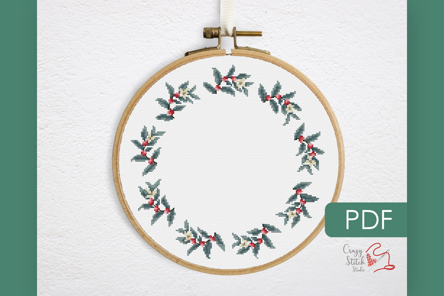 Coffee Leaf Wreath Cross Stitch Pattern