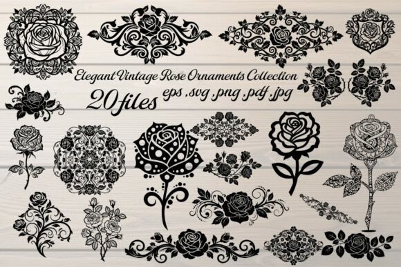 Elegant Vintage Rose Ornaments Vector