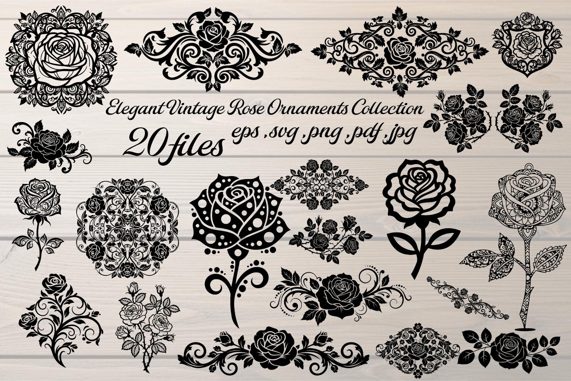Elegant Vintage Rose Ornaments Vector