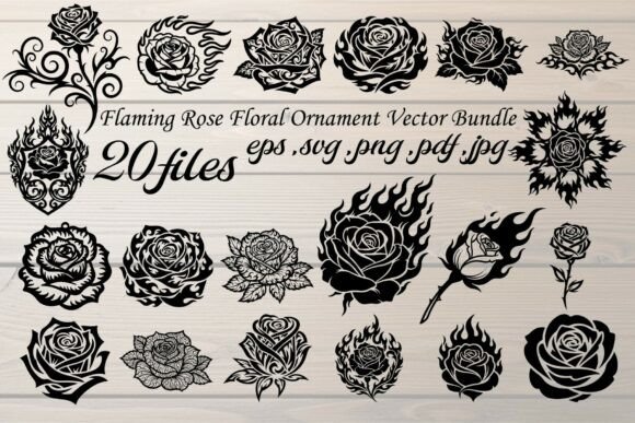 Flaming Rose Floral Ornament Vector