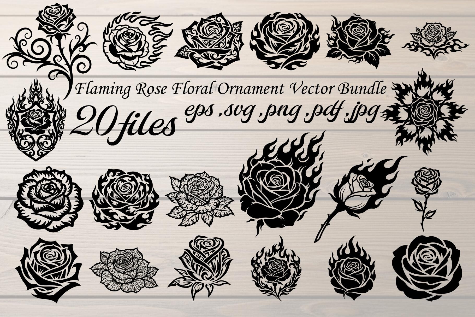 Flaming Rose Floral Ornament Vector