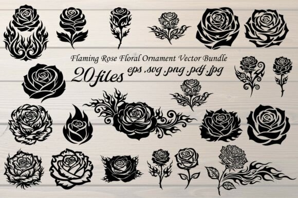 Flaming Rose Floral Ornament Vector