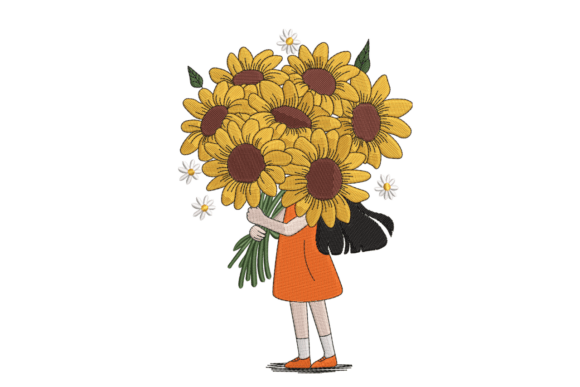 Girl with Sunflower Bouquet