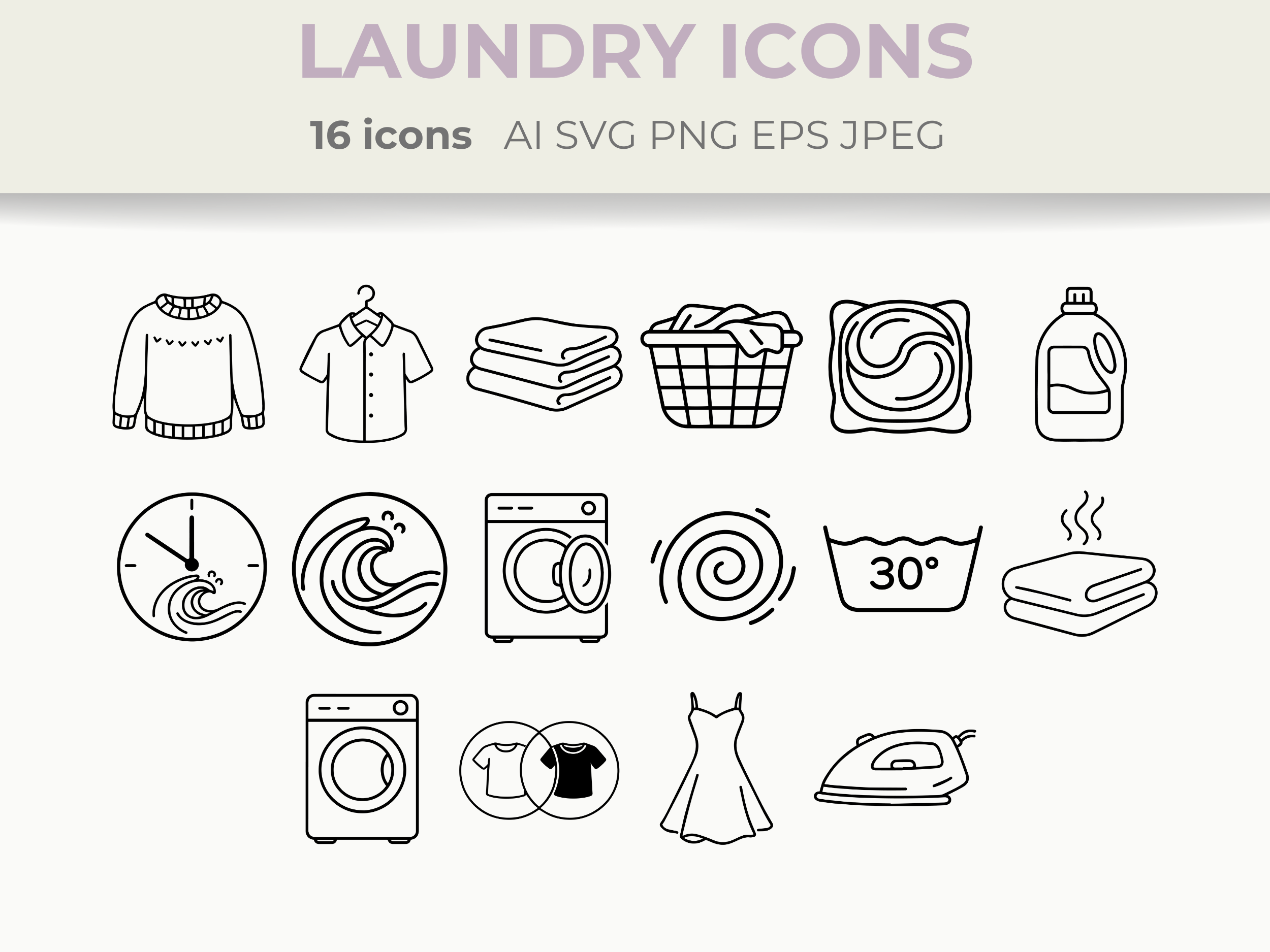 Laundry Line Icons Washing Drying SVG