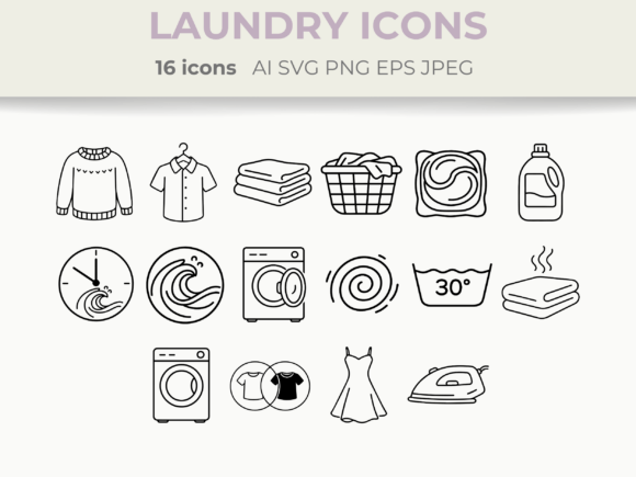 Laundry Line Icons Washing Drying SVG Graphic Icons By CozyNest Studio