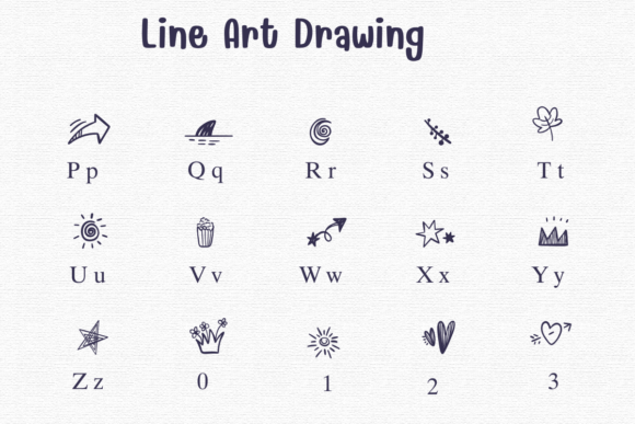 Line Art Drawing Font PNG with transparent background - Preview 2