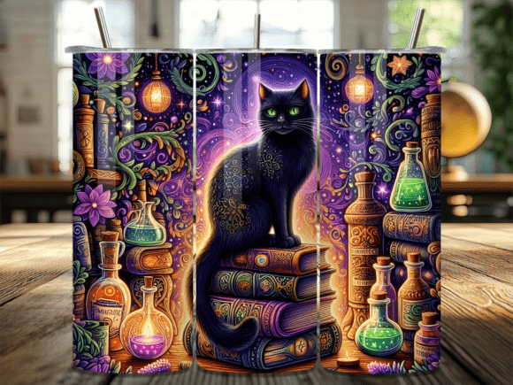 Magic Potion Witchy Cat Tumbler Wrap Graphic Tumbler Wraps By BEE CREATION