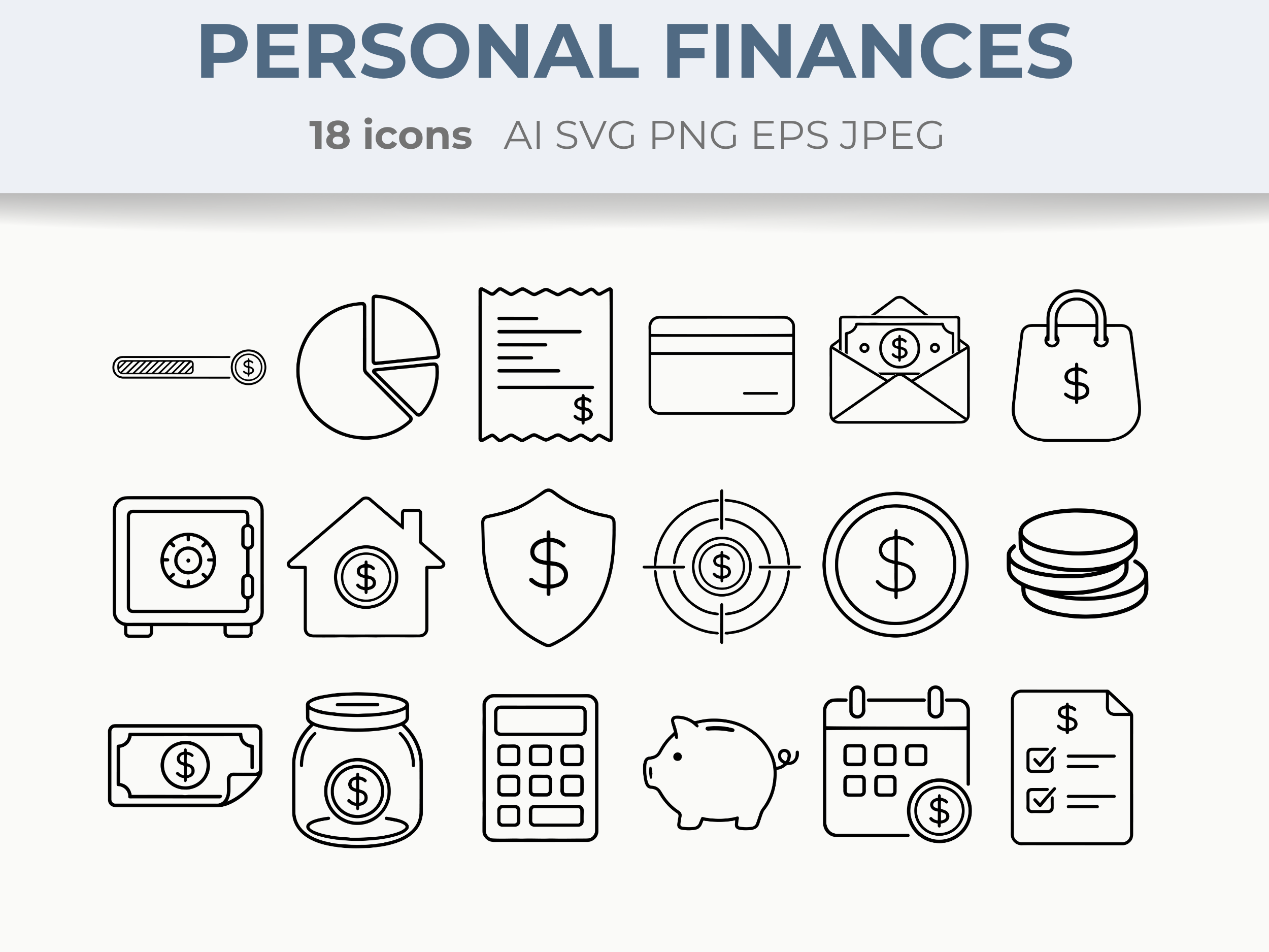 Personal Finance Line Icons Budget SVG