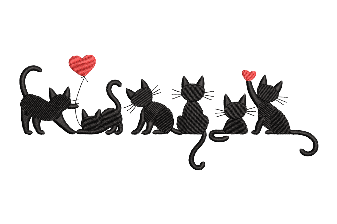 Playful Black Cats with Hearts