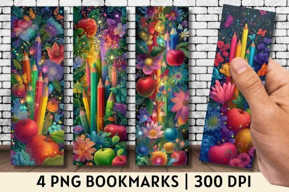 Rainbow Pencil Magic Apple Bookmark PNG