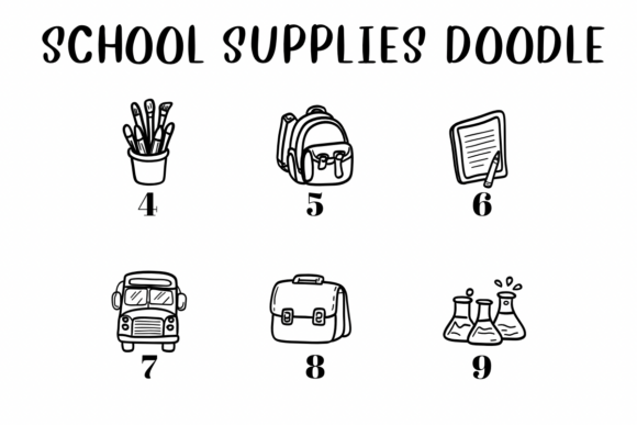 School Supplies Doodle Font PNG with transparent background - Preview 3
