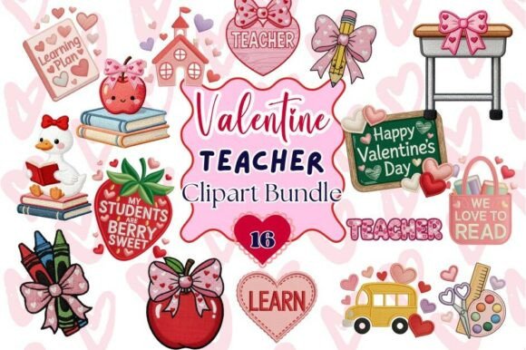 Teacher Valentines Patch PNG Bundle