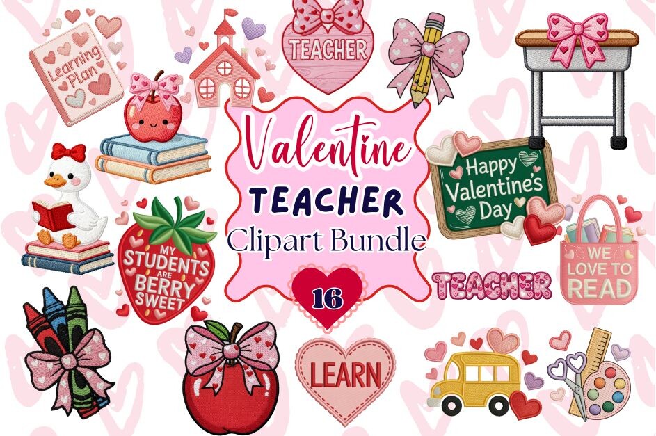 Teacher Valentines Patch PNG Bundle