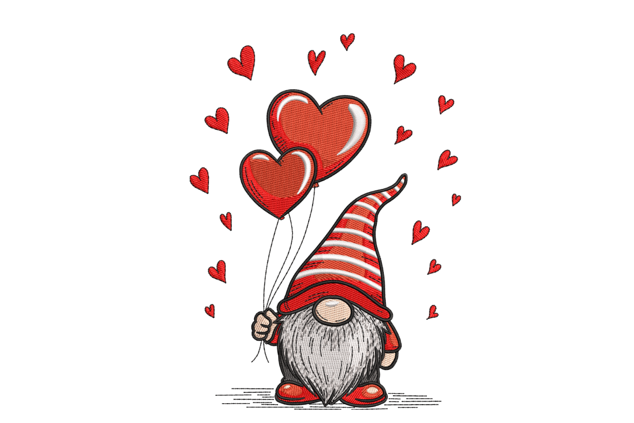 Valentine Gnome with Heart Balloons