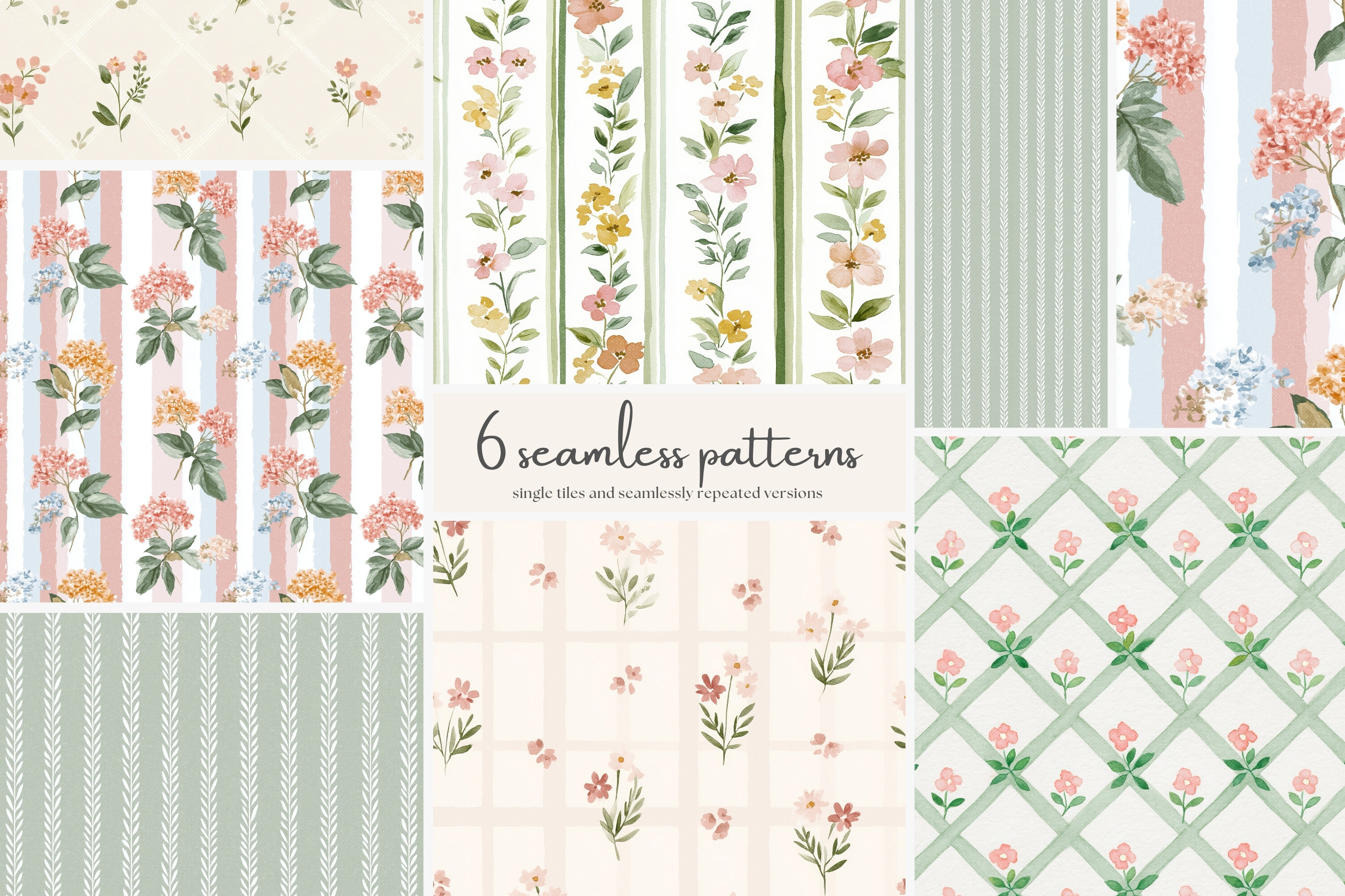Pastel Floral Seamless Patterns Set - photo 1
