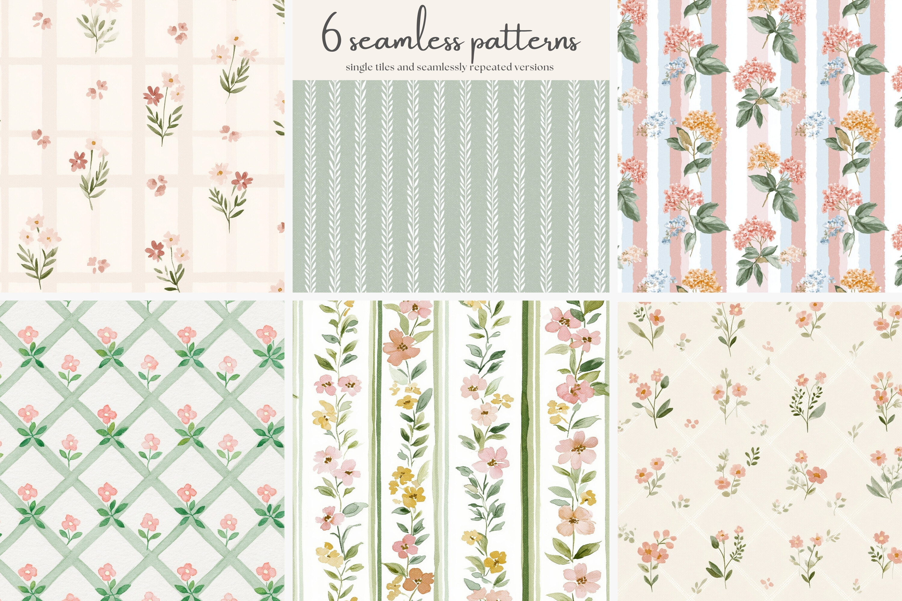 Pastel Floral Seamless Patterns Set - photo 2