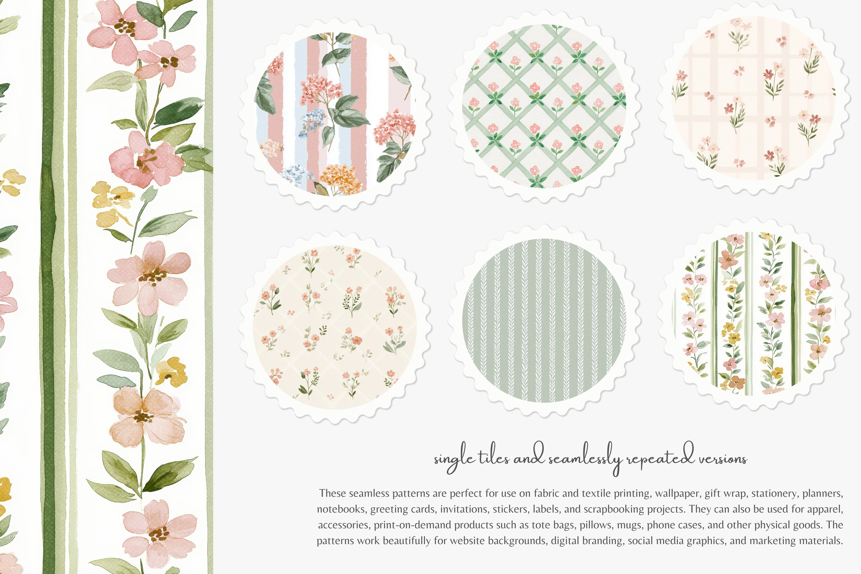 Pastel Floral Seamless Patterns Set - photo 3