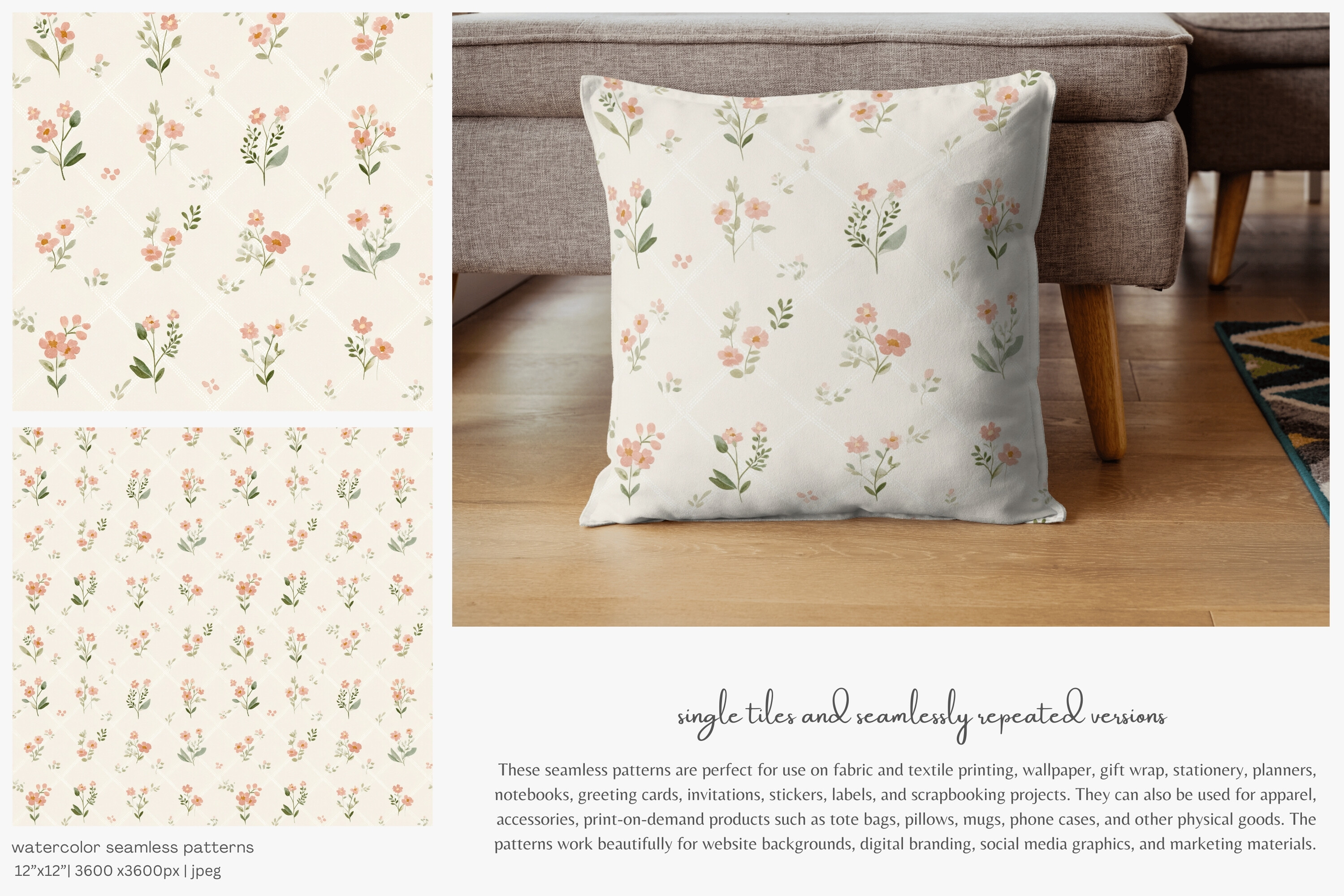 Pastel Floral Seamless Patterns Set - photo 6
