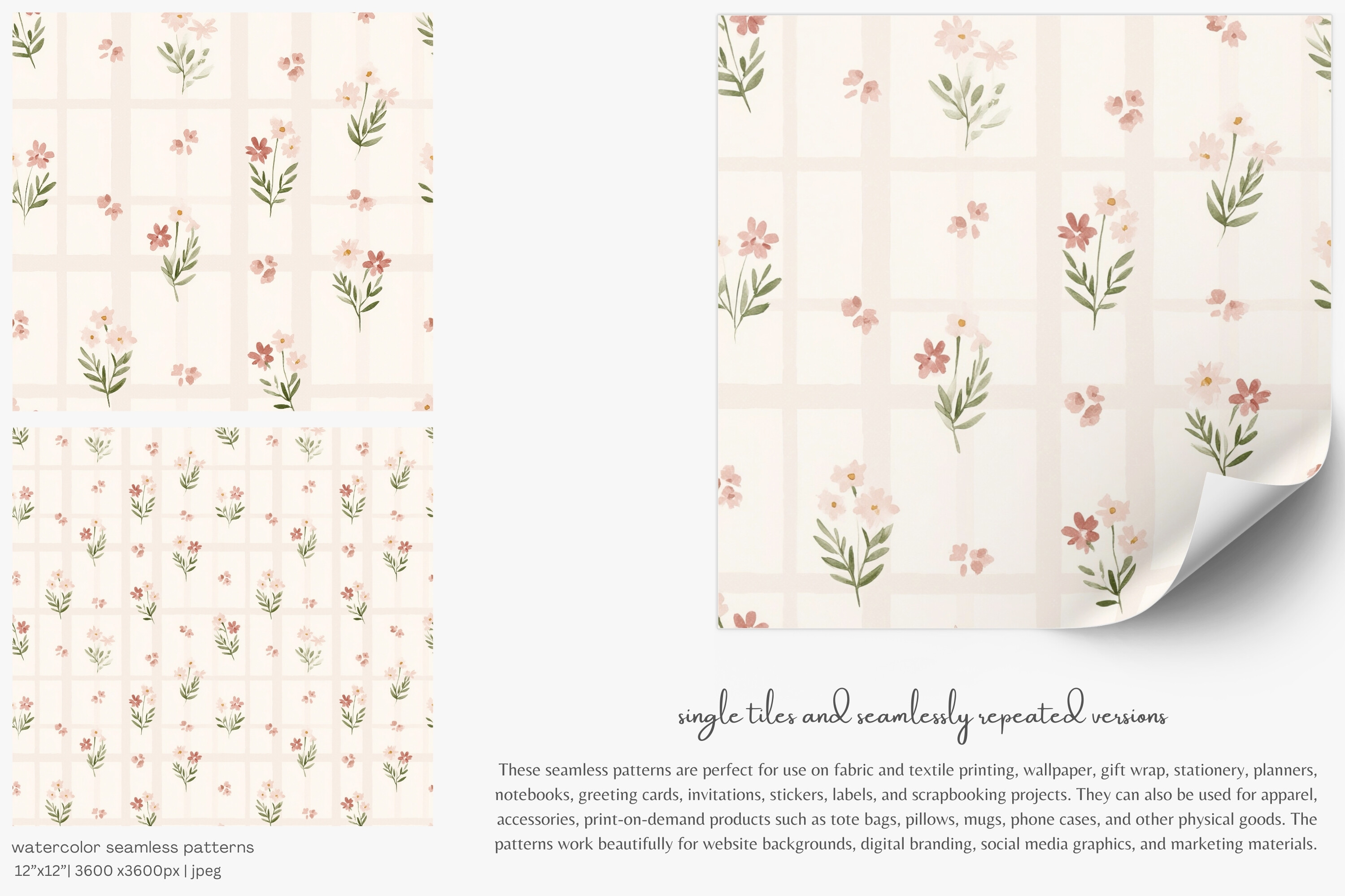 Pastel Floral Seamless Patterns Set - photo 8