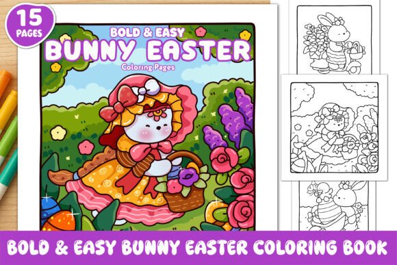 BOLD & EASY BUNNY EASTER COLORING BOOK