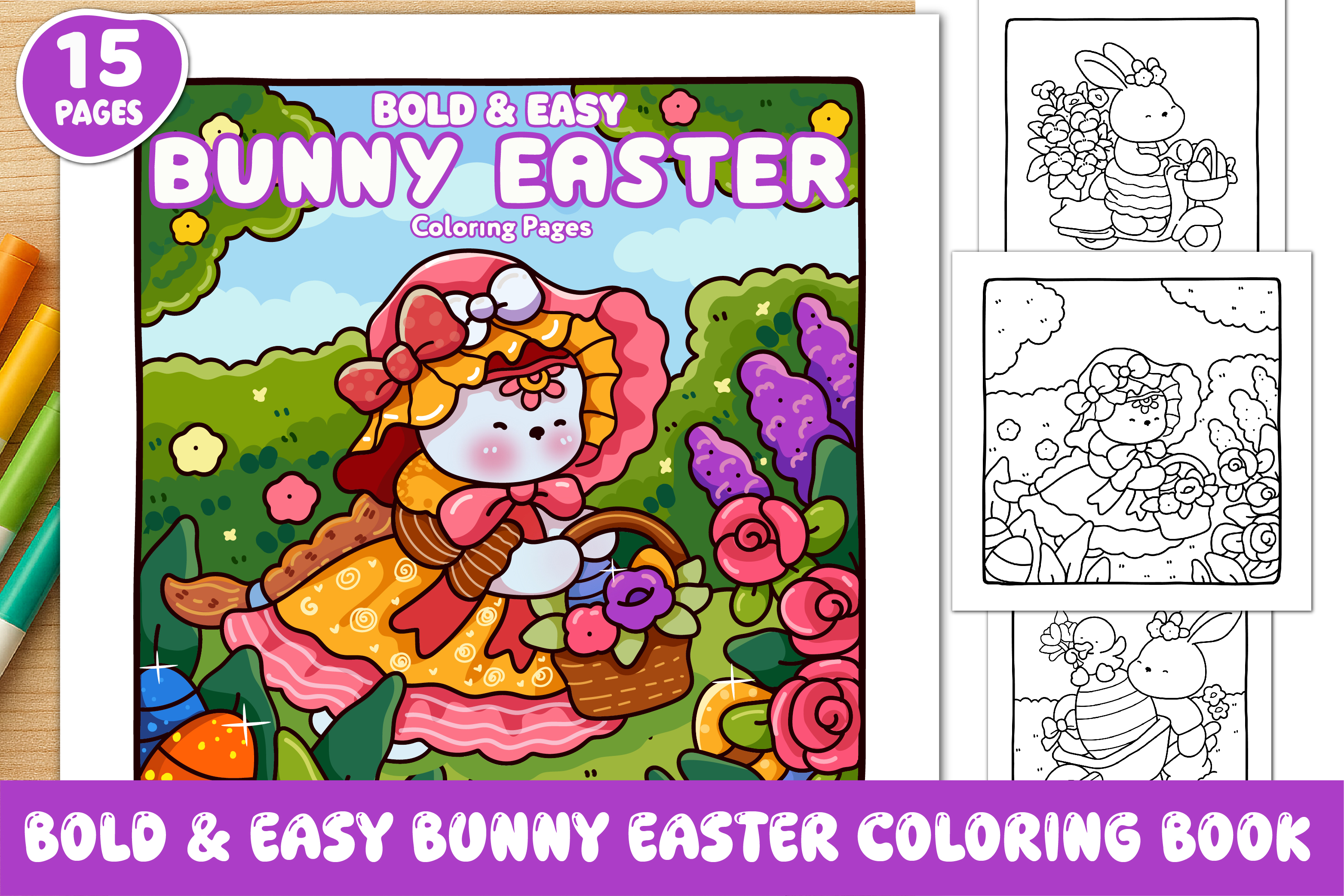 BOLD & EASY BUNNY EASTER COLORING BOOK
