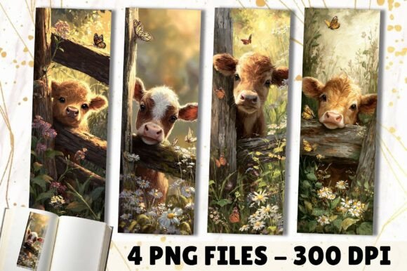 Baby Highland Cow Daisy Garden Bookmark