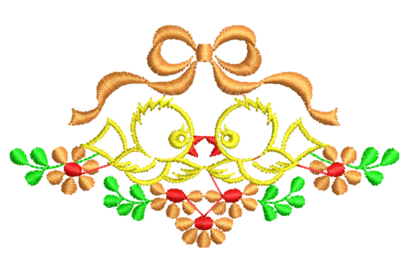 Birds, Flowers & Bow Embroidery Design