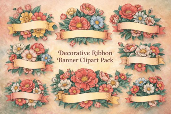 Decorative Ribbon Banner Clipart Pack
