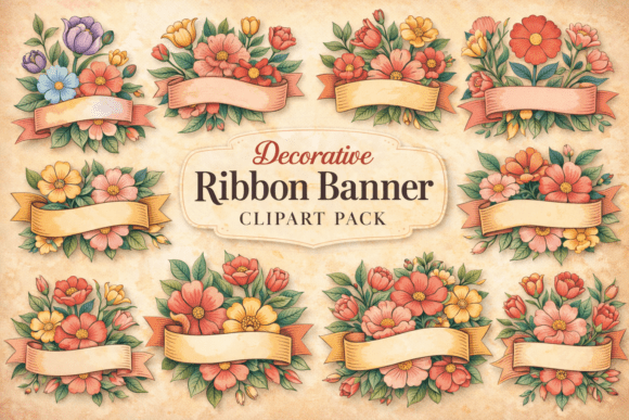 Decorative Ribbon Banner Clipart Pack