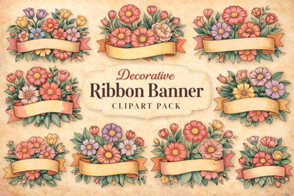 Decorative Ribbon Banner Clipart Pack