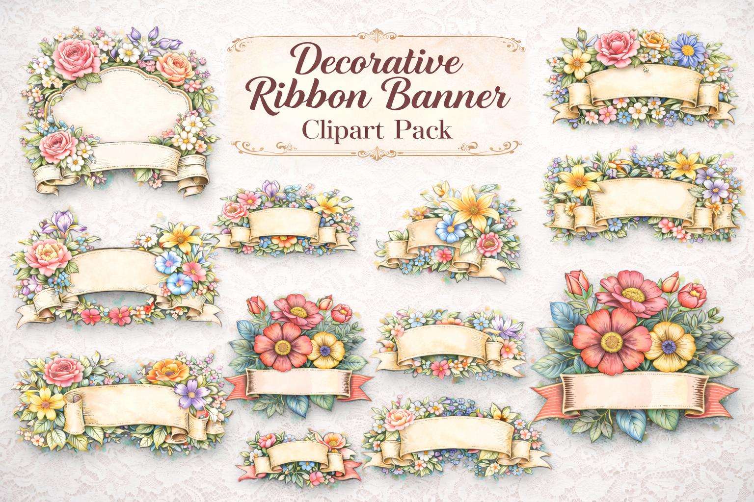 Decorative Ribbon Banner Clipart Pack