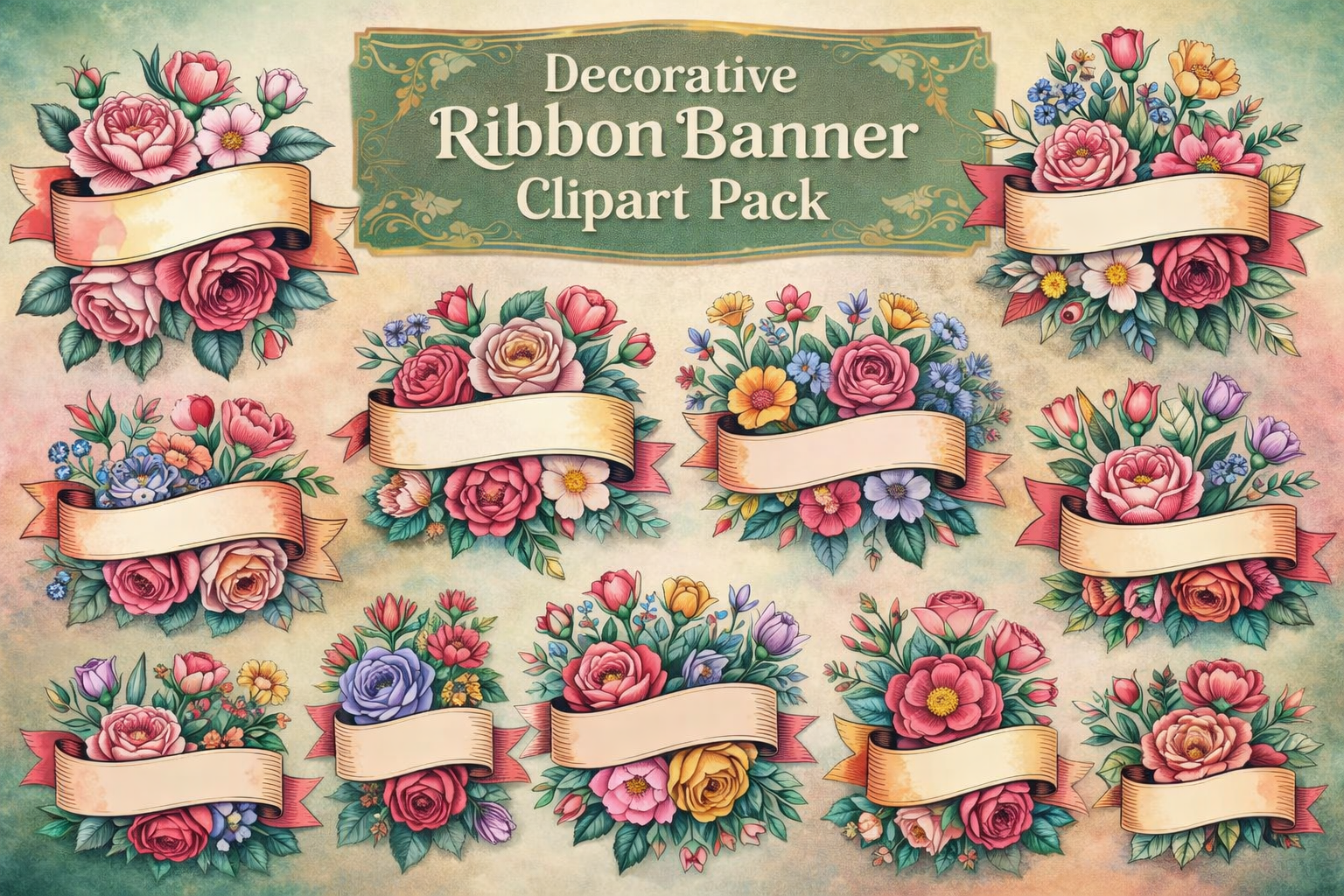 Decorative Ribbon Banner Clipart Pack