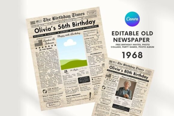 EDITABLE 56 Birthday Newspaper