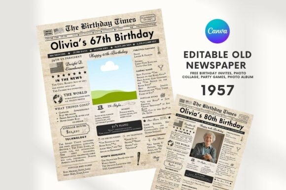 EDITABLE 67 Birthday Newspaper