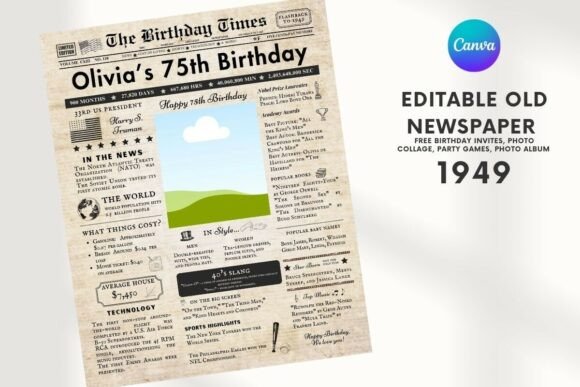 EDITABLE 75 Birthday Newspaper