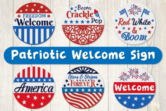 Patriotic Welcome Sign Round Door Hanger Laser Cutting By Otvey Design