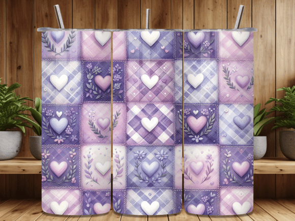 Purple Quilt Heart Patchwork Tumbler PNG