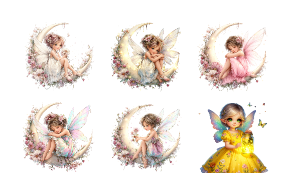 Whimsical Fairy Moon Clipart Bundle