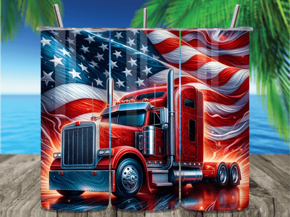 American Flag Semi Truck Tumbler Wrap